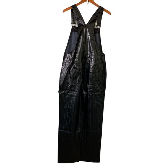 Good American Faux Better Than Leather Black Textured Overalls Straight Leg - Picture 7 of 16